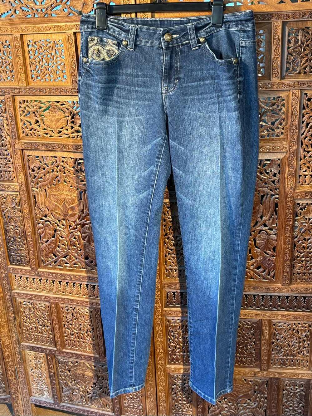 Style & Co. Dark Blue Straight Leg Jeans with Embroidered Pocket